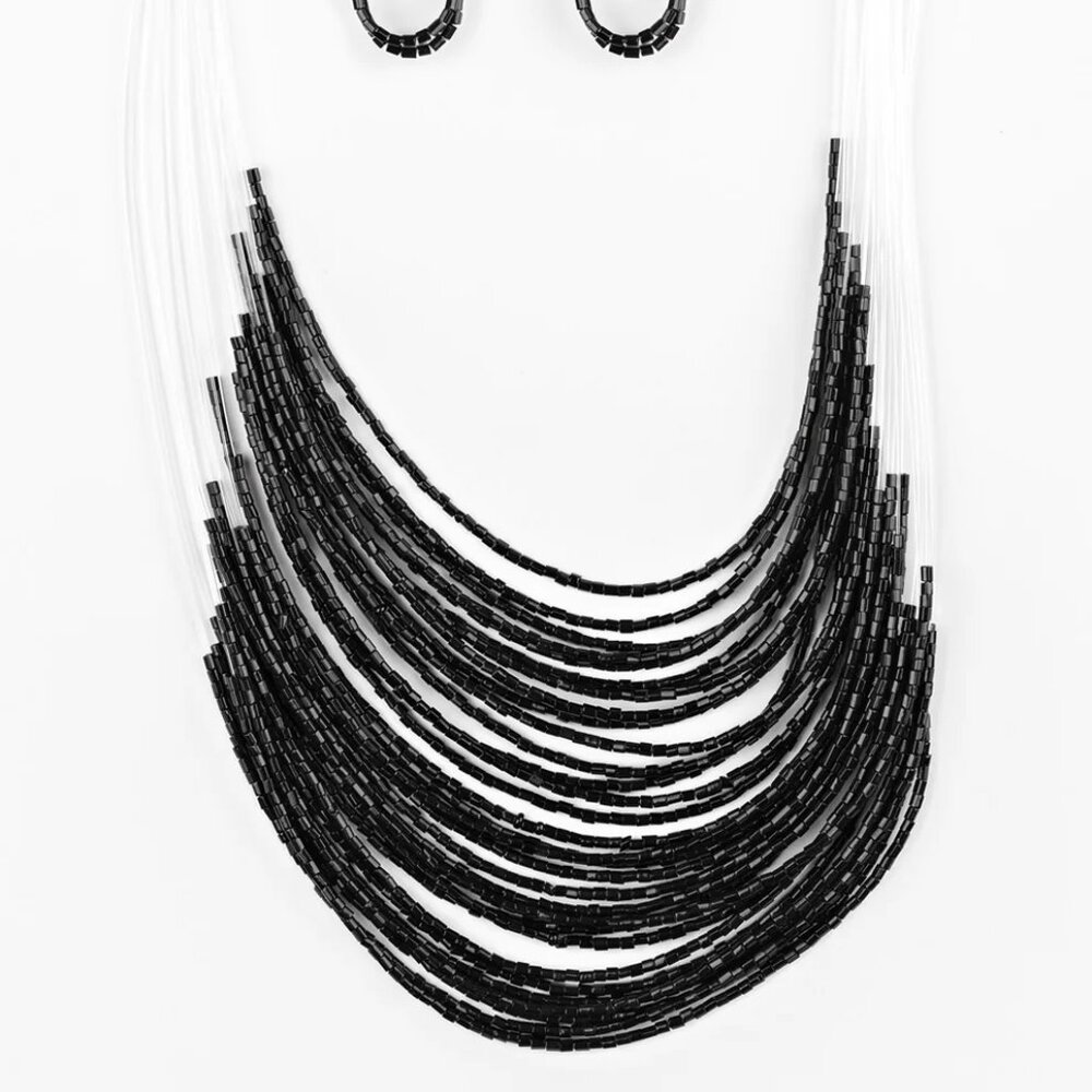 Paparazzi Catwalk Queen Black Necklace & Earrings Set